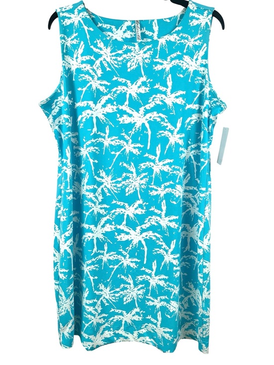 Lulu-B Dresses & Skirts - Lulu B UPF 50 Cooling Turquoise Aqua Palm Tree Print Sleeveless Shift Dress